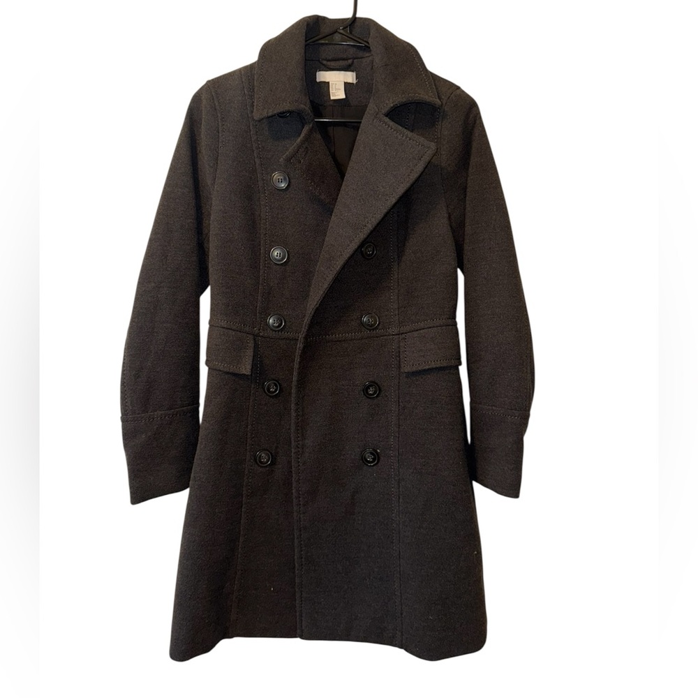 H&M Charcoal Wool Blend Lined Double Breasted Pea Coat.